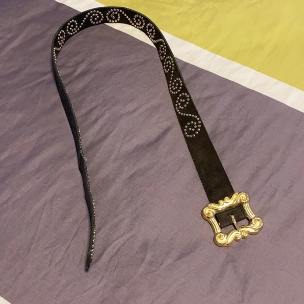 4/$20 VINTAGE express Brown Leather Belt Gold Spirals